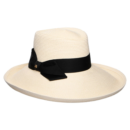 Sombrero de Sol Sissinghurst de paja con lazo azul marino de Failsworth - Blanco Marfil
