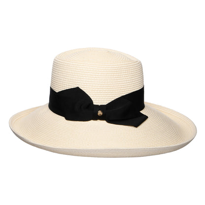 Sombrero de Sol Sissinghurst de paja con lazo azul marino de Failsworth - Blanco Marfil