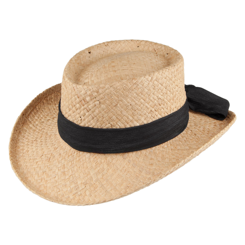 Sombrero Gambler Porquerolles de rafia con lazo de Scala - Natural con Negro