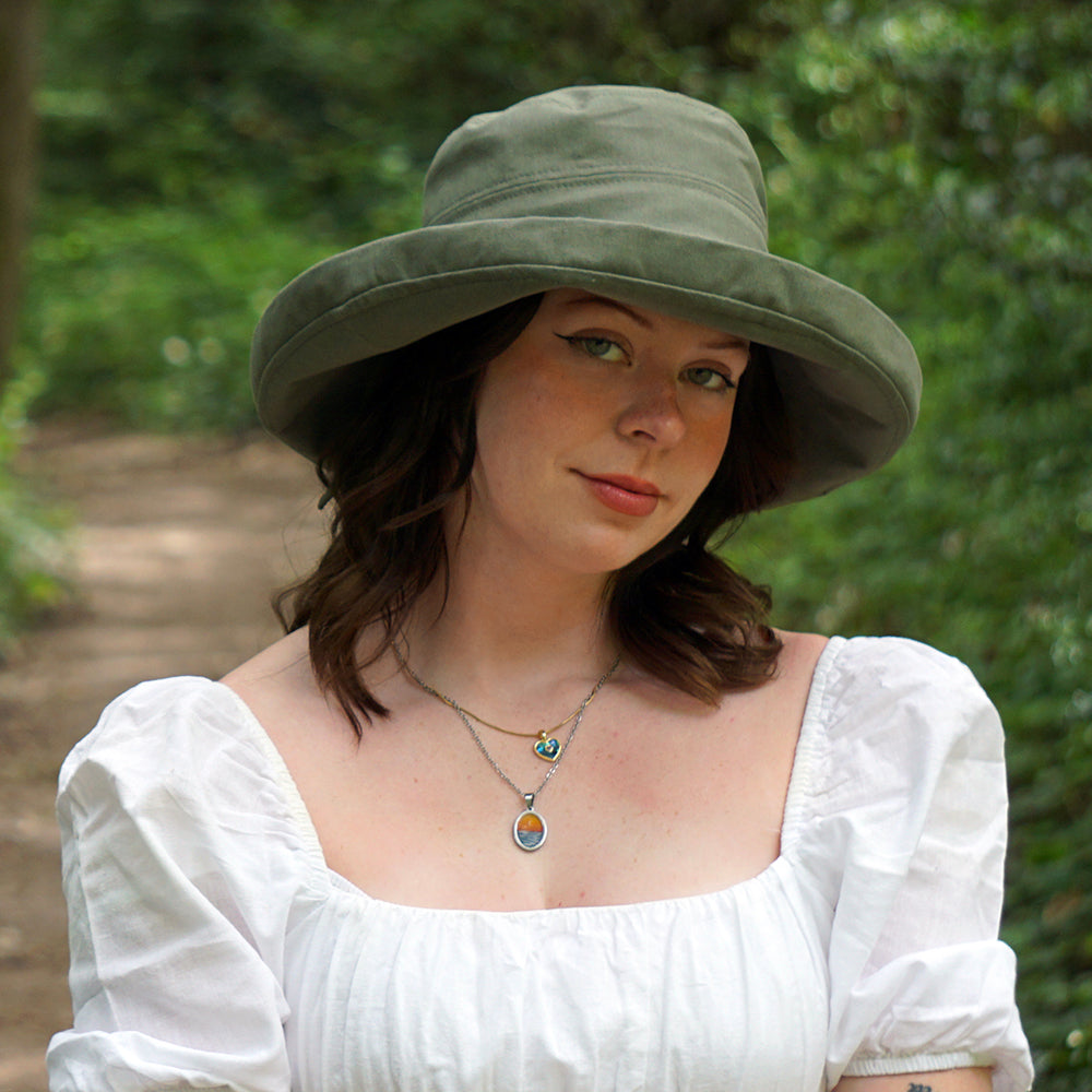 Sombrero de Sol Lily plegable de lino-algodón para mujeres de sur la tête - Verde Oliva
