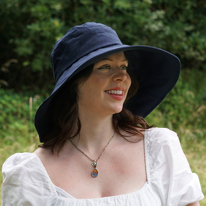 Sombrero de Sol Monaco plegable de lino-algodón para mujeres de sur la tête - Azul Marino