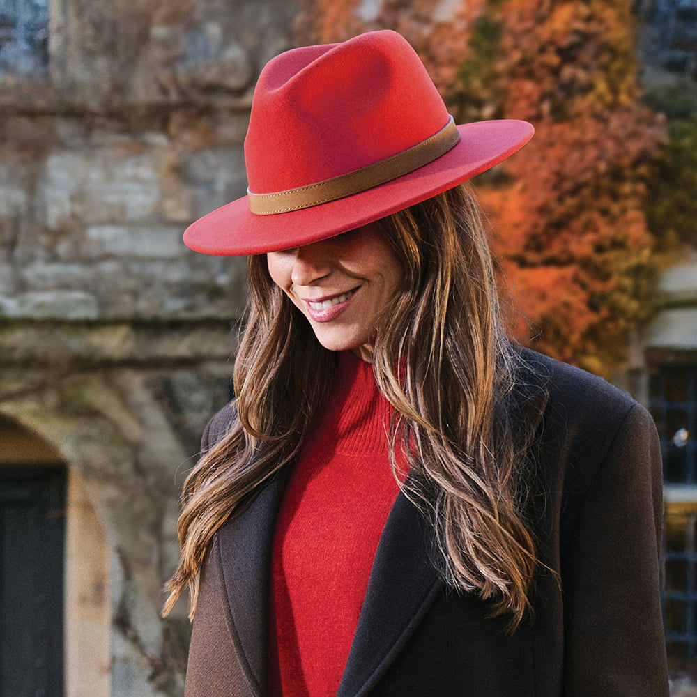 Sombrero Fedora clásica impermeable de fieltro de lana de Failsworth - Rojo Intenso