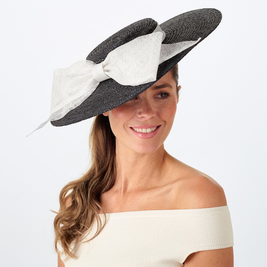 Sombrero Boater Vivian de paja con lazo de Failsworth - Negro-Blanco