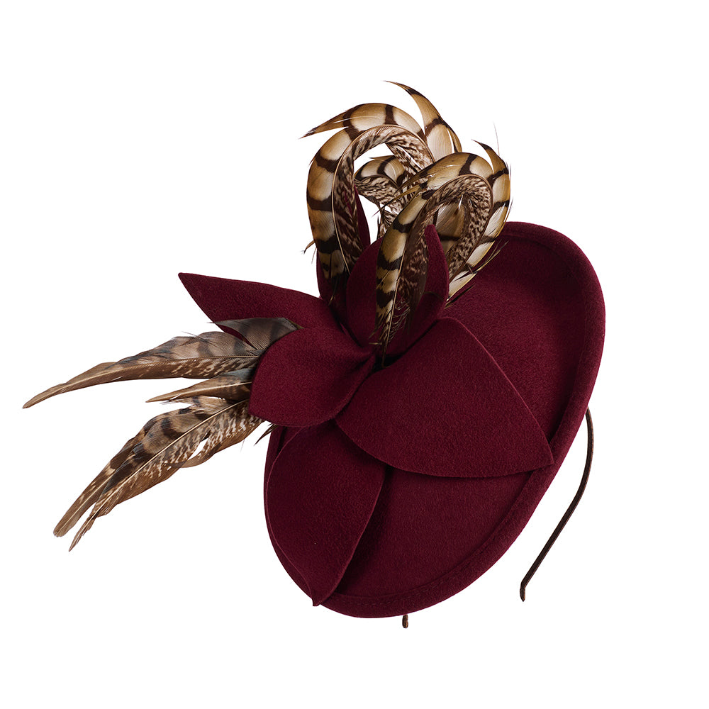 Tocado de fieltro de lana Con plumas de Failsworth - Vino