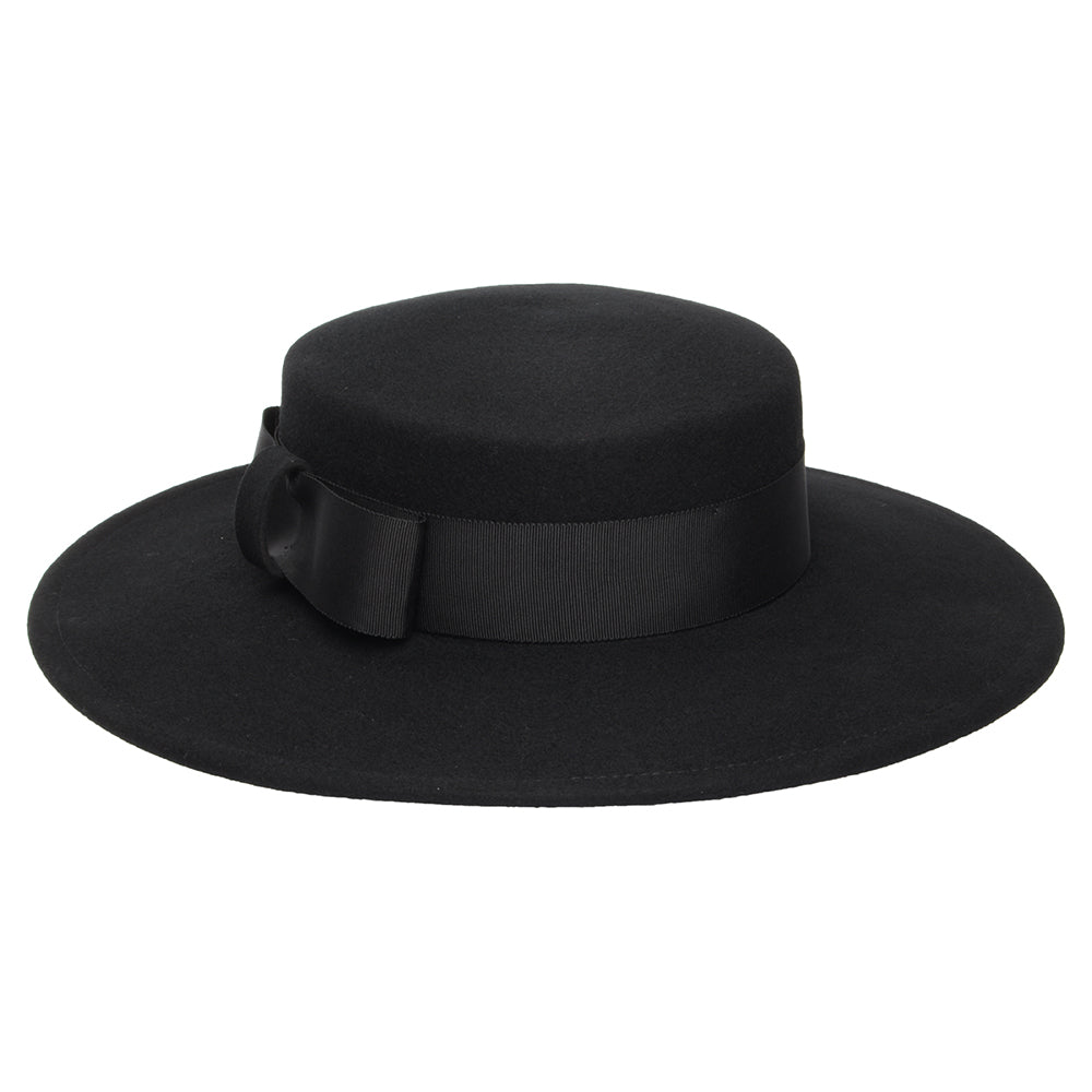 Sombrero Boater Fiona de fieltro de lana de Whiteley - Negro
