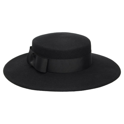 Sombrero Boater Fiona de fieltro de lana de Whiteley - Negro