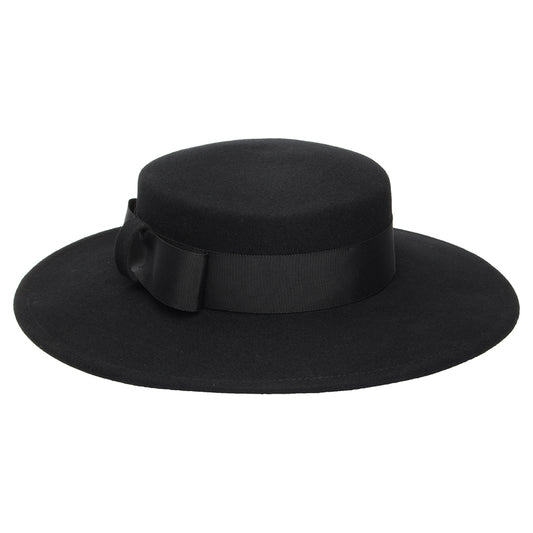 Sombrero Boater Fiona de fieltro de lana de Whiteley - Negro