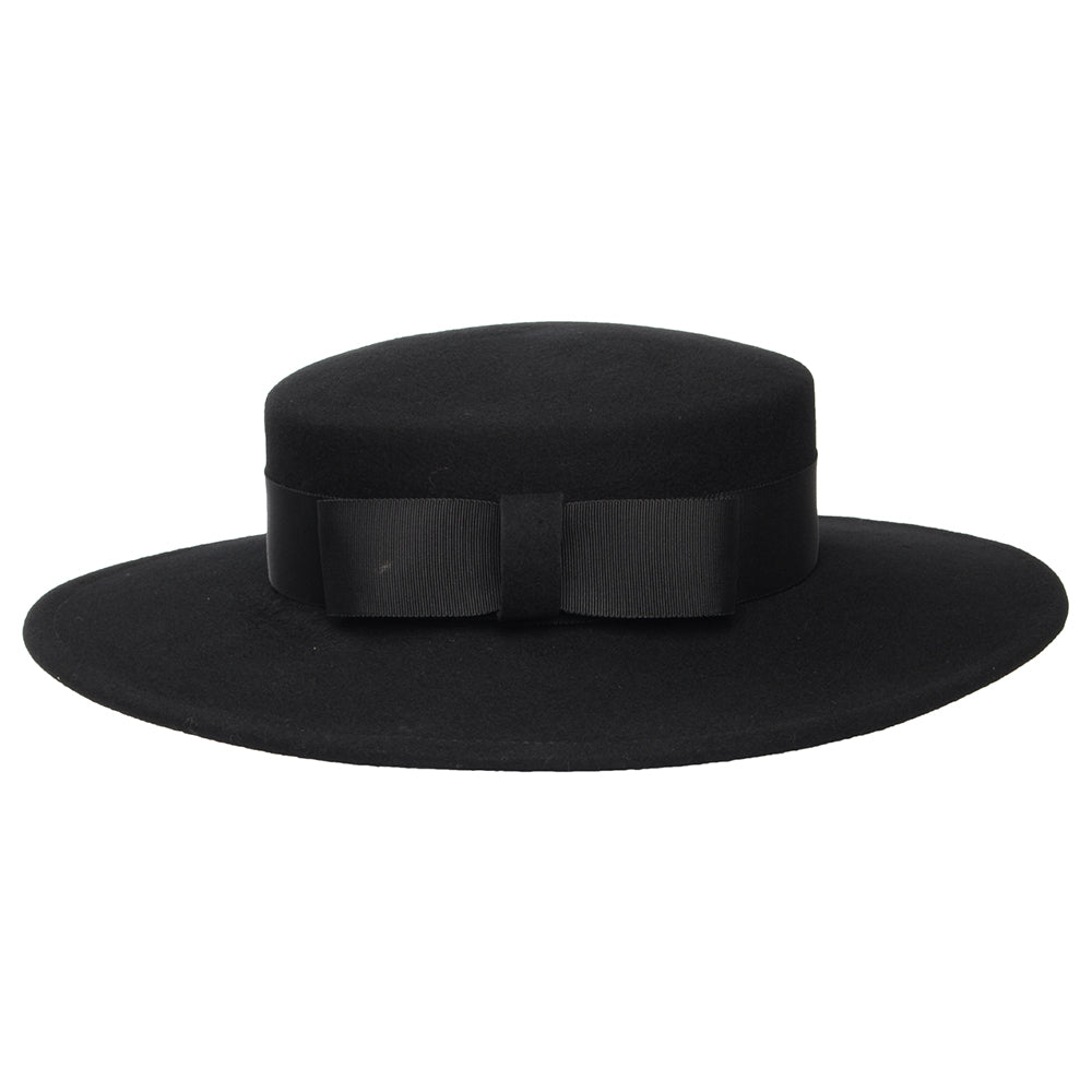 Sombrero Boater Fiona de fieltro de lana de Whiteley - Negro