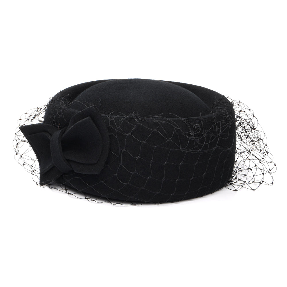 Sombrero Pillbox Carrie de lana con velo de Whiteley - Negro