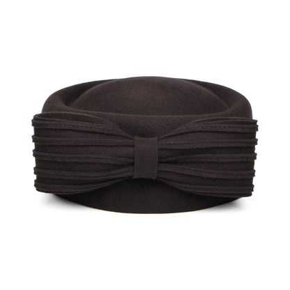 Sombrero Pillbox Jackie O con lazo decorativo de lana de Whiteley - Chocolate