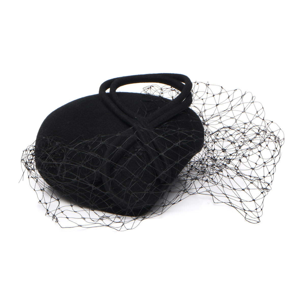 Sombrero Pillbox Greta de lana con velo de Whiteley - Negro