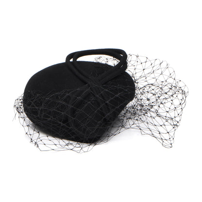 Sombrero Pillbox Greta de lana con velo de Whiteley - Negro