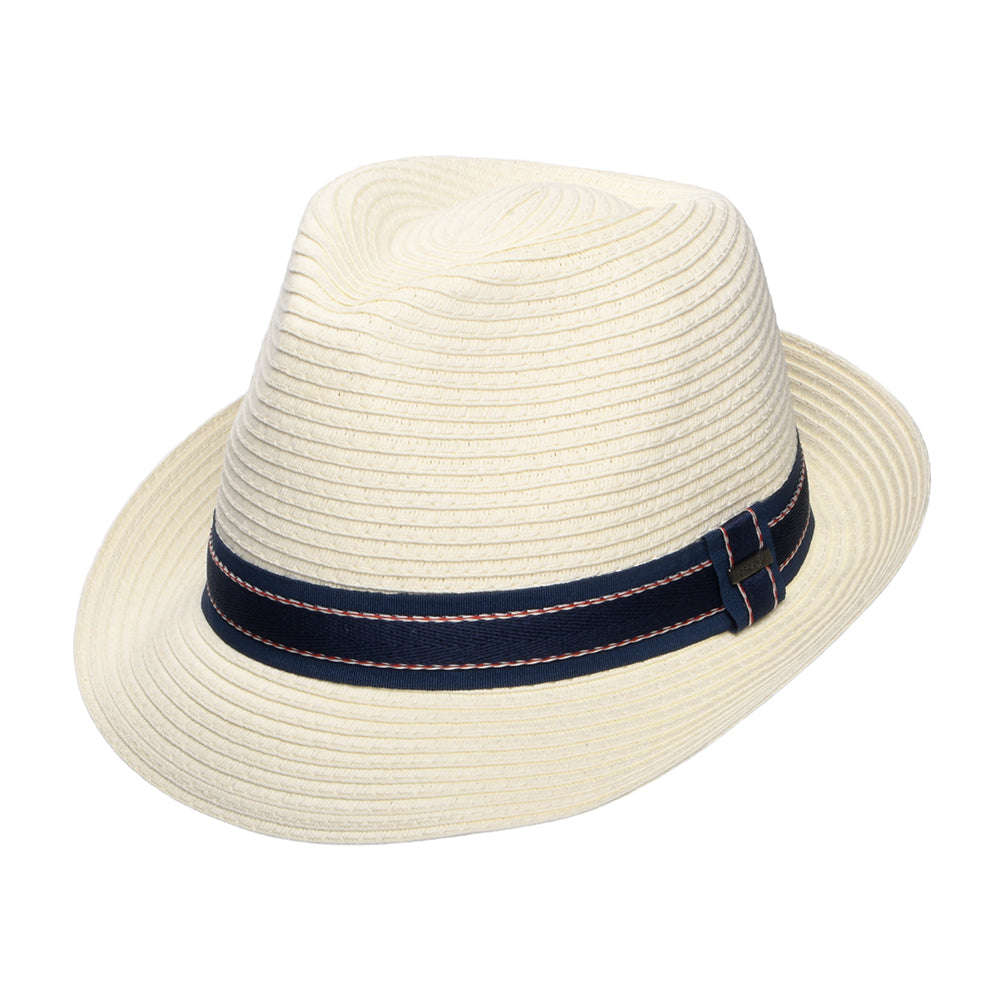 Sombrero Trilby Wiseguy plegable de paja toyo de Dorfman Pacific - Blanco Marfil
