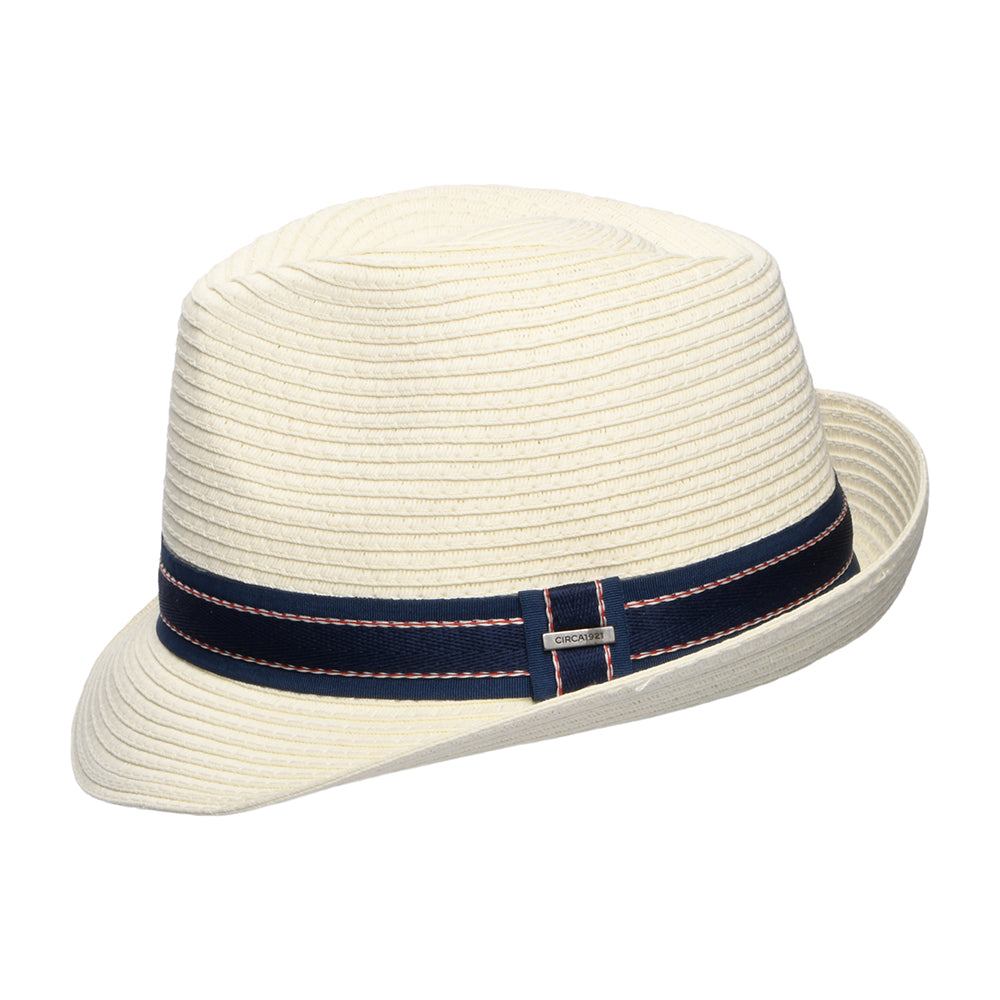 Sombrero Trilby Wiseguy plegable de paja toyo de Dorfman Pacific - Blanco Marfil