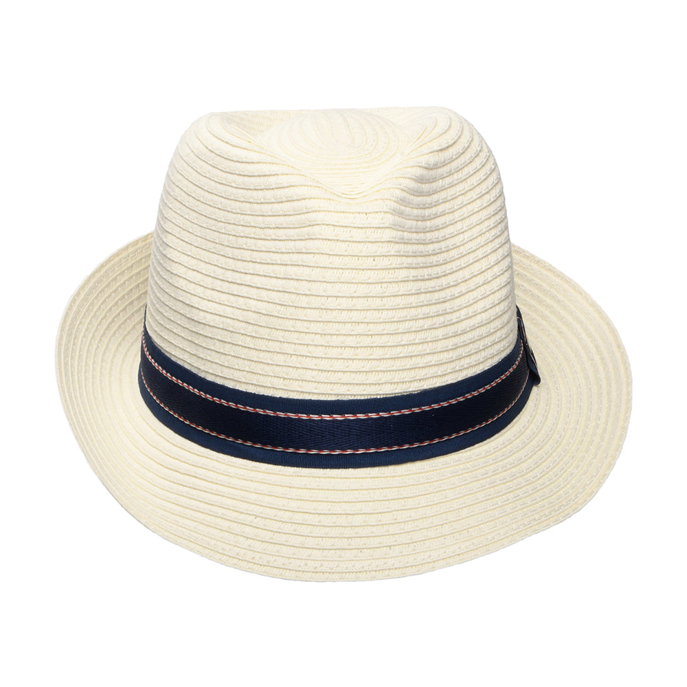 Sombrero Trilby Wiseguy plegable de paja toyo de Dorfman Pacific - Blanco Marfil
