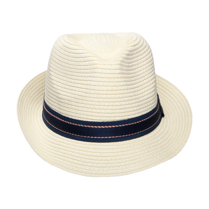 Sombrero Trilby Wiseguy plegable de paja toyo de Dorfman Pacific - Blanco Marfil