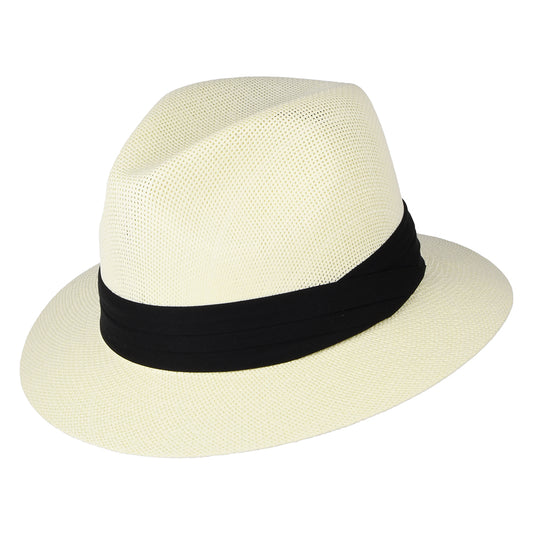 Sombrero Fedora Safari Matte de paja toyo de Dorfman Pacific - Blanco Marfil