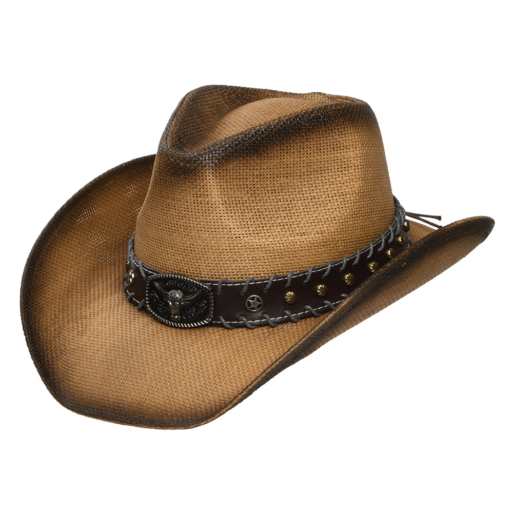 Sombrero Cowboy Chet Western de paja matte toyo de Dorfman Pacific - Whisky