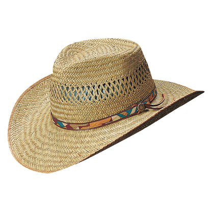 Sombrero Outback de paja de junco con cinta impresa de Dorfman Pacific - Natural Multi