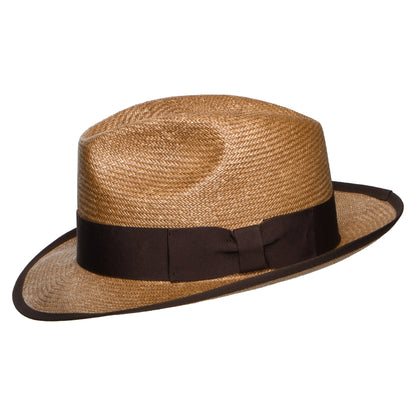 Sombrero Fedora Mayfair de paja toyo de Denton - Marrón Claro