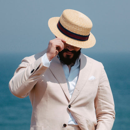 Sombrero Boater de paja de Jaxon & James - Cinta decorativa a rayas