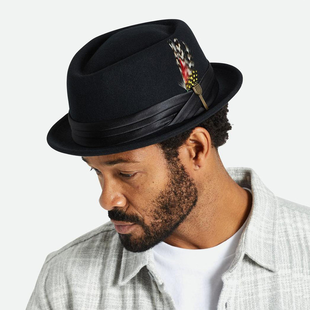 Sombrero Pork Pie Stout de fieltro de lana de Brixton - Negro
