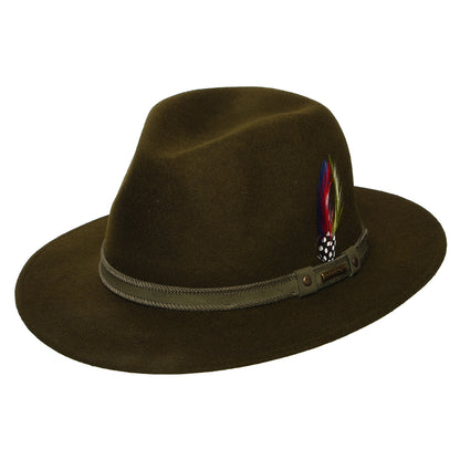 Sombrero Fedora Safari Tenvelco Traveller repelente al agua de fieltro de lana de Stetson - Bosque Oscuro