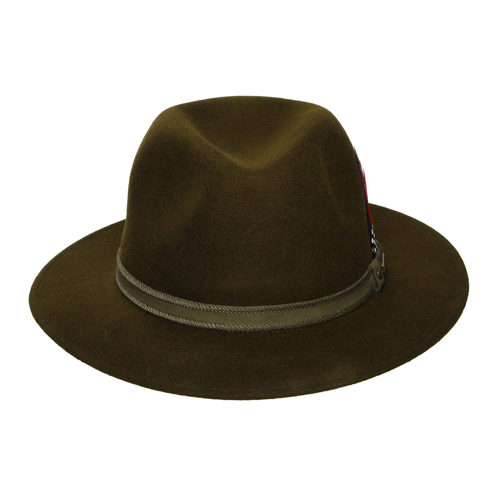 Sombrero Fedora Safari Tenvelco Traveller repelente al agua de fieltro de lana de Stetson - Bosque Oscuro