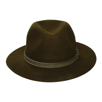 Sombrero Fedora Safari Tenvelco Traveller repelente al agua de fieltro de lana de Stetson - Bosque Oscuro