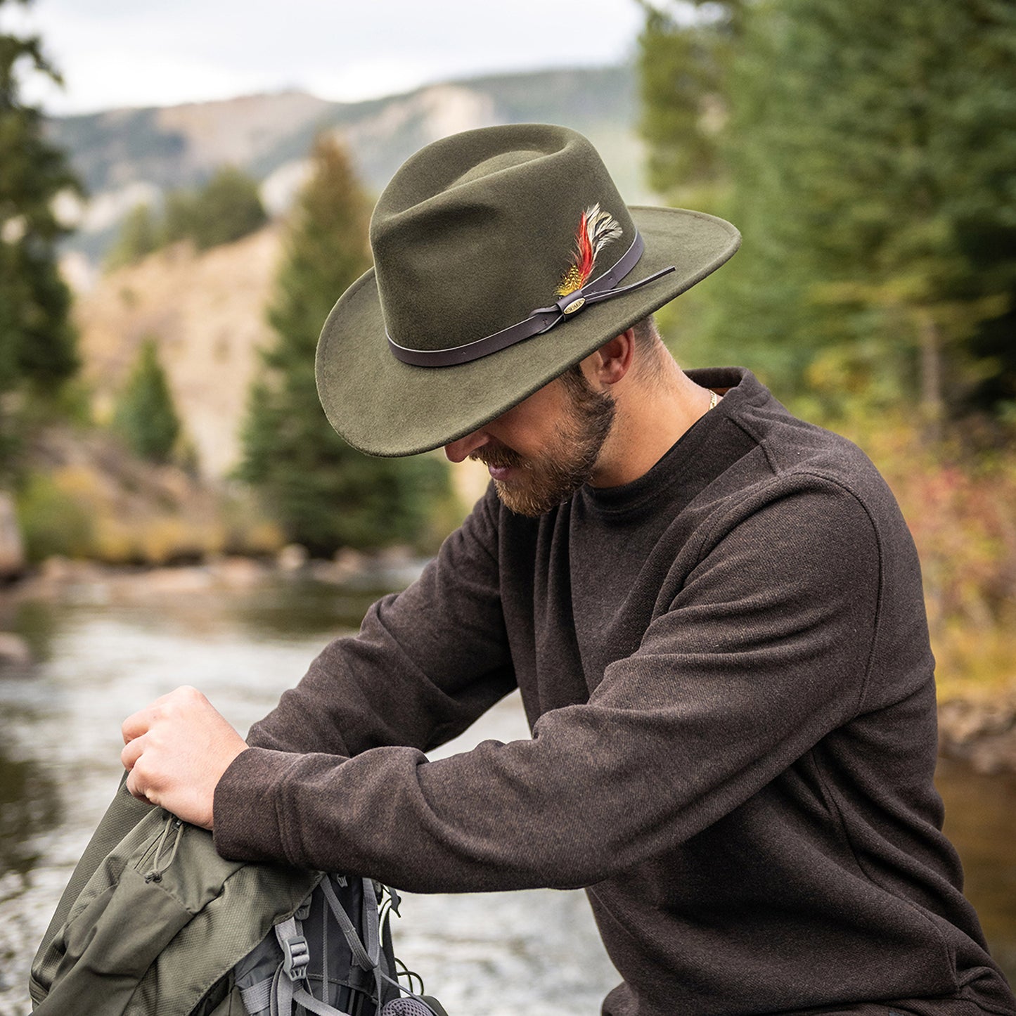 Sombrero Outback Dakota plegable Repelente al agua de fieltro de lana de Scala - Verde Oliva