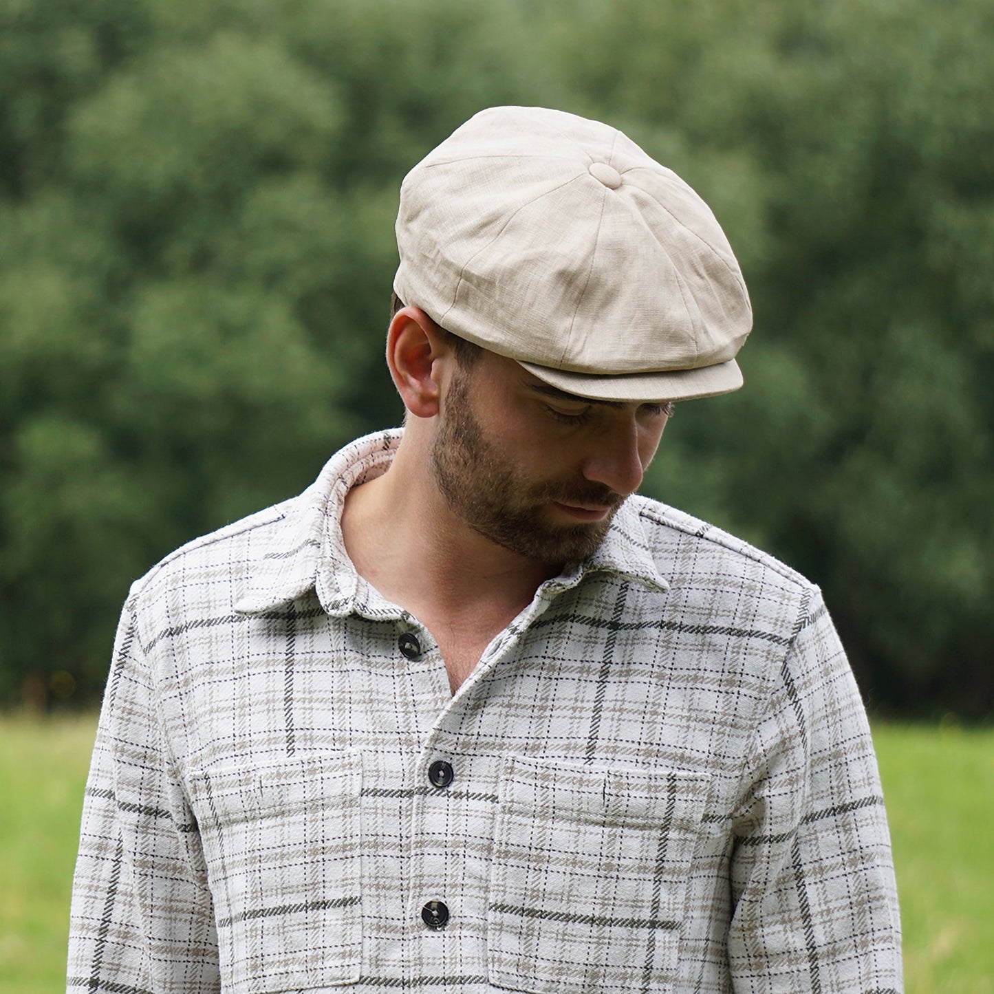 Gorra Newsboy redonda de lino de Jaxon & James - Natural