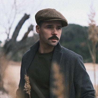 Gorra Newsboy Northbay de HARRIS TWEED de Jaxon & James - Verde Oliva-Marrón