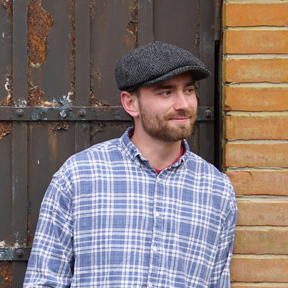 Gorra Newsboy Glencoagh de Tweed Donegal grueso diseño de espiga de Jaxon & James - Negro-Antracita