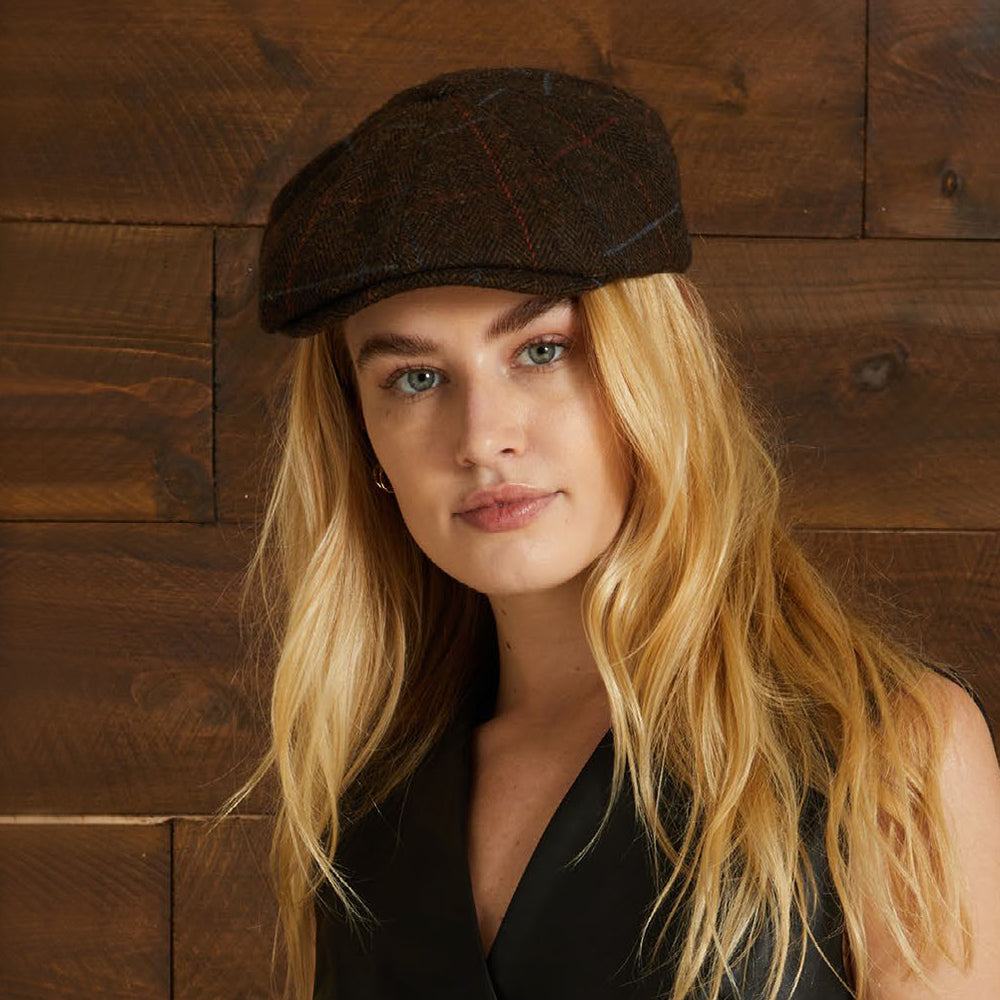 Gorra Newsboy Brood espiga a cuadros de Brixton - Marrón-Negro-Rojo