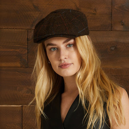 Gorra Newsboy Brood espiga a cuadros de Brixton - Marrón-Negro-Rojo