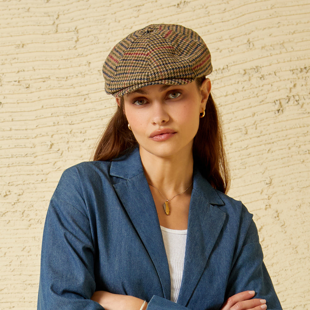 Gorra Newsboy Brood pata de gallo de Brixton - Verde Oliva-Beige-Negro