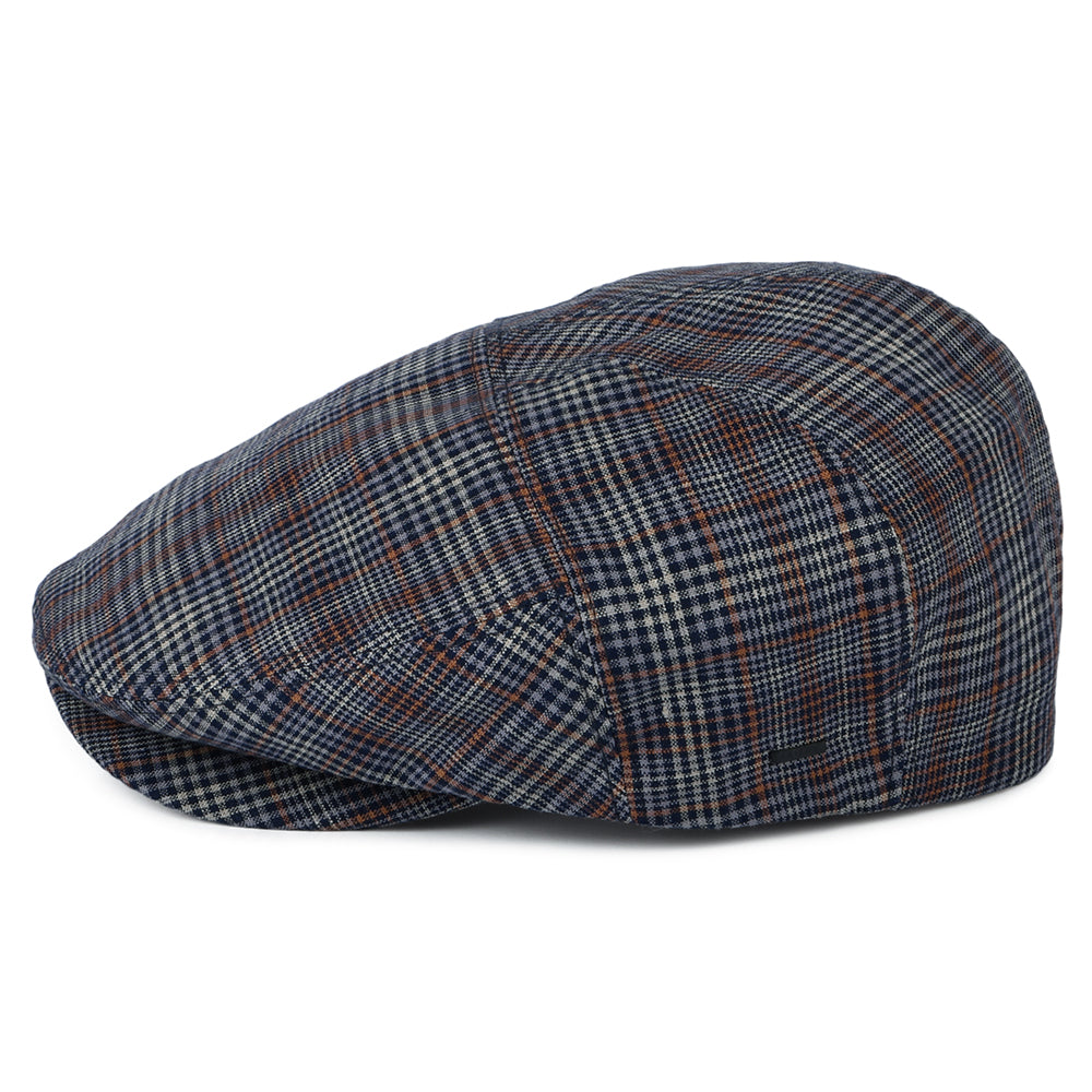 Gorra plana de lino a cuadros de Bailey - Azul- Rojo Ladrillo