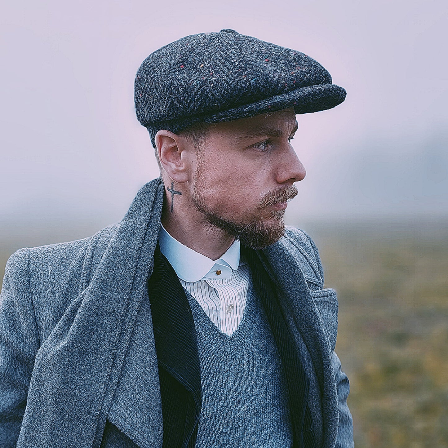 Gorra Newsboy Errigal de Tweed Donegal diseño de espiga de Jaxon & James - Antracita-Multi