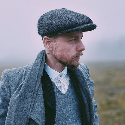 Gorra Newsboy Errigal de Tweed Donegal diseño de espiga de Jaxon & James - Antracita-Multi