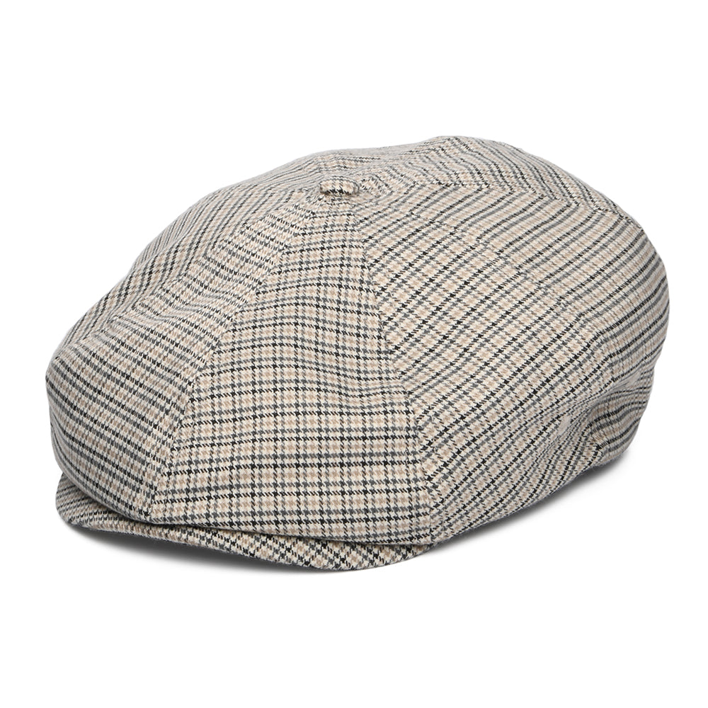 Gorra Newsboy redonda Brood ligera con patrón de pata de gallo de Brixton - Blanco Roto-Negro-Gris