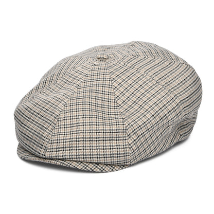 Gorra Newsboy redonda Brood ligera con patrón de pata de gallo de Brixton - Blanco Roto-Negro-Gris