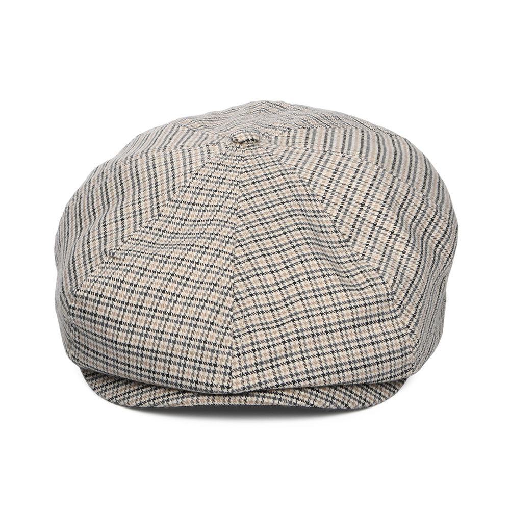 Gorra Newsboy redonda Brood ligera con patrón de pata de gallo de Brixton - Blanco Roto-Negro-Gris