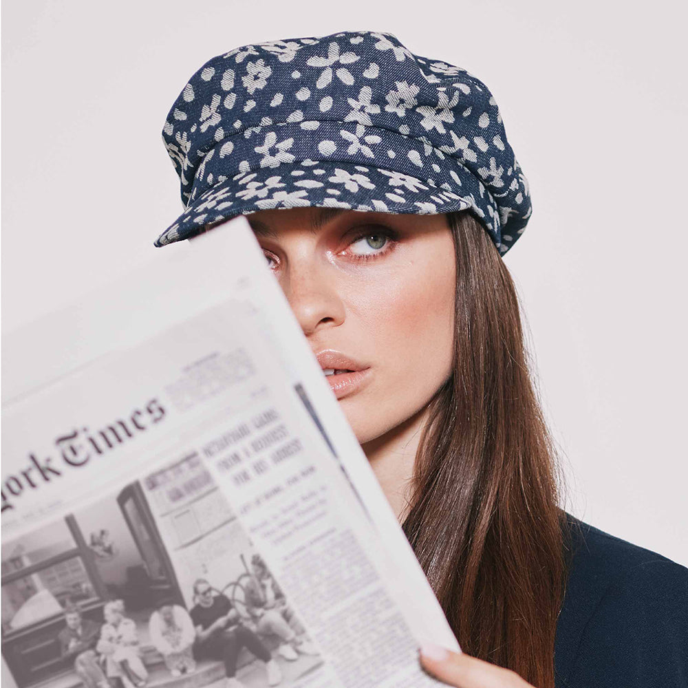 Gorra Baker Boy de tejido vaquero Floral de Seeberger - Indigo