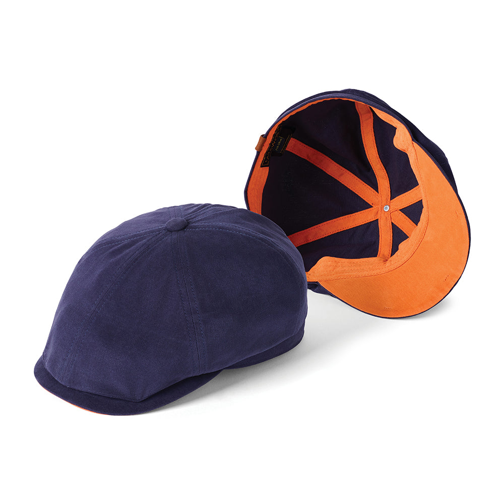 Gorra Newsboy Hudson de algodón de Failsworth - Azul Marino-Ocre