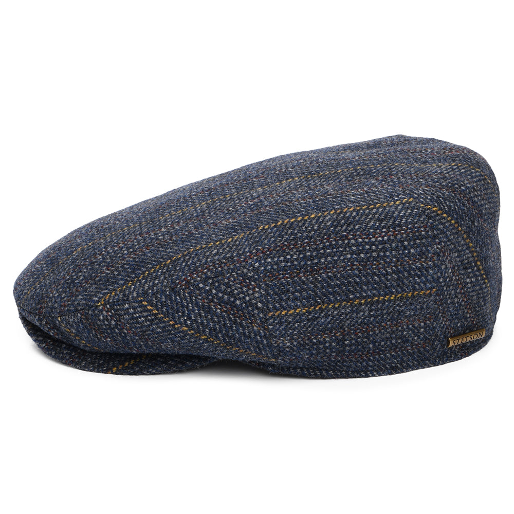 Gorra plana Kent de lana virgen con diseño de espiga a rayas de Stetson - Múltiples tonalidades azules