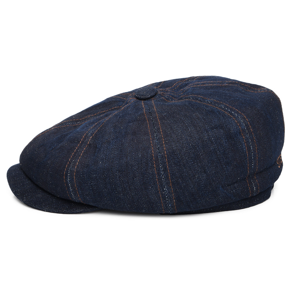 Gorra Newsboy redonda Hatteras sustentable de tejido vaquero de Stetson - Azul