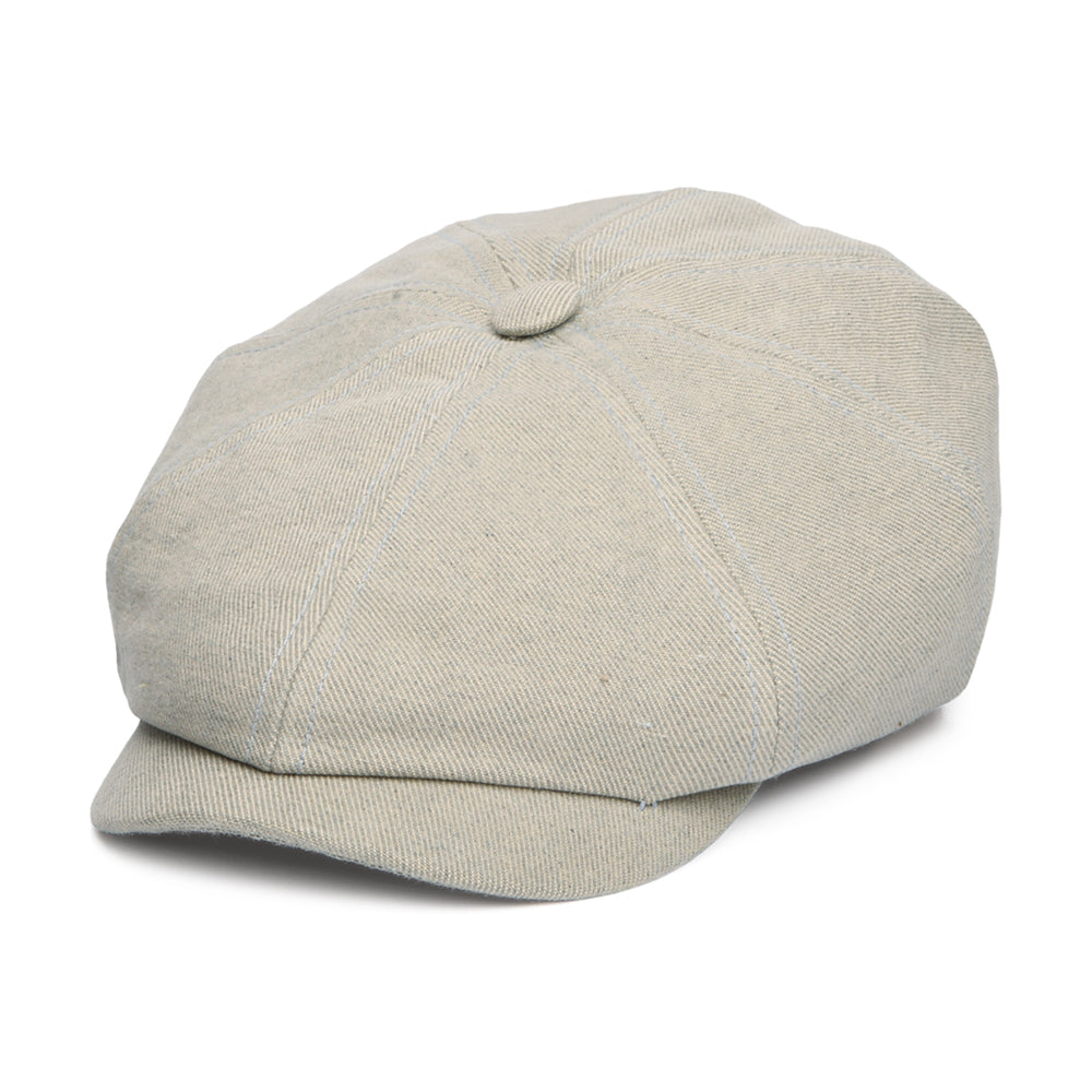 Gorra Newsboy redonda Hatteras sustentable de sarga de algodón de Stetson - Beige-Azul Claro