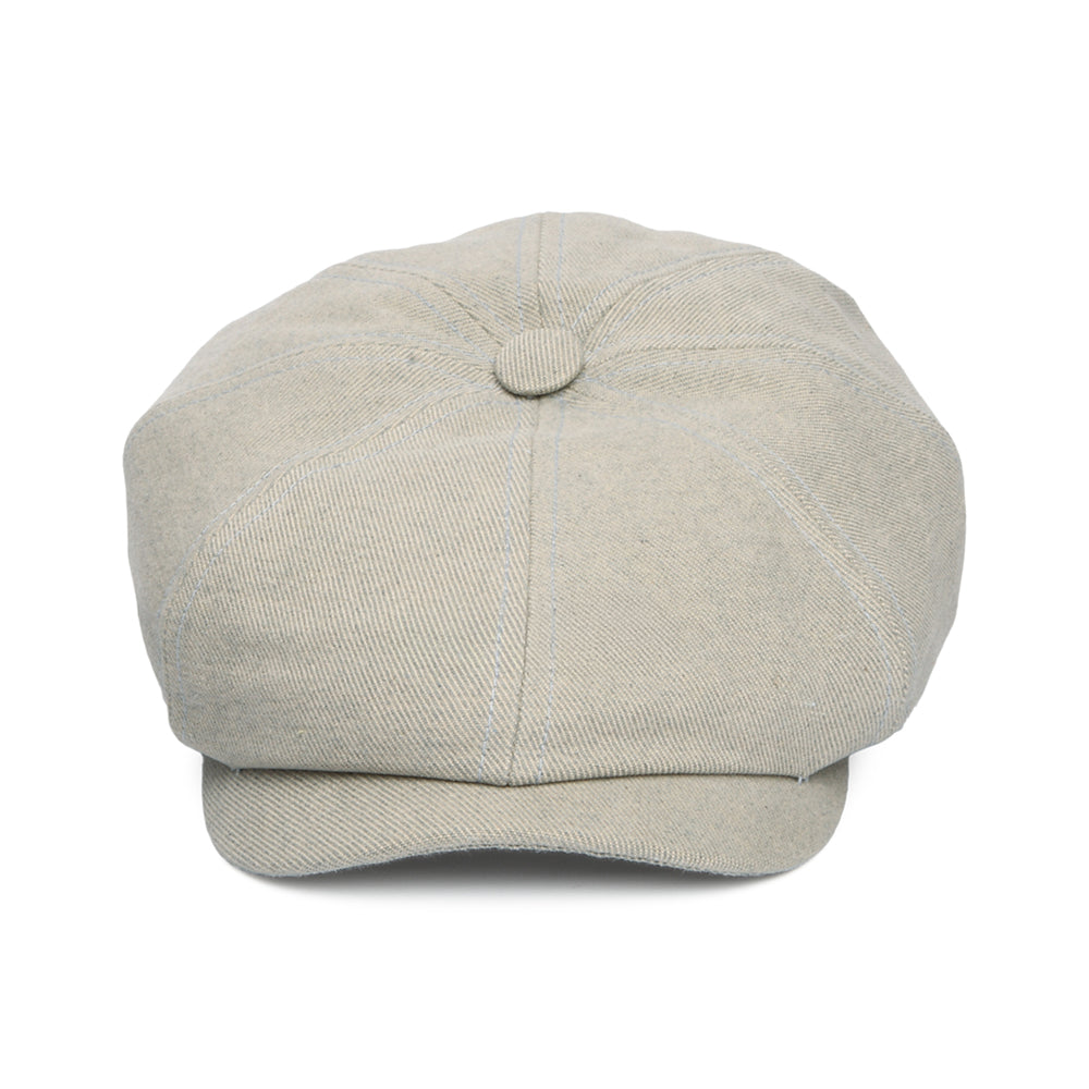 Gorra Newsboy redonda Hatteras sustentable de sarga de algodón de Stetson - Beige-Azul Claro