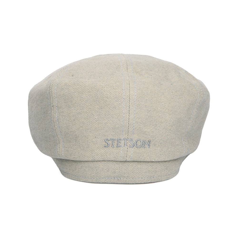 Gorra Newsboy redonda Hatteras sustentable de sarga de algodón de Stetson - Beige-Azul Claro