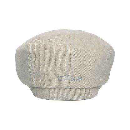Gorra Newsboy redonda Hatteras sustentable de sarga de algodón de Stetson - Beige-Azul Claro